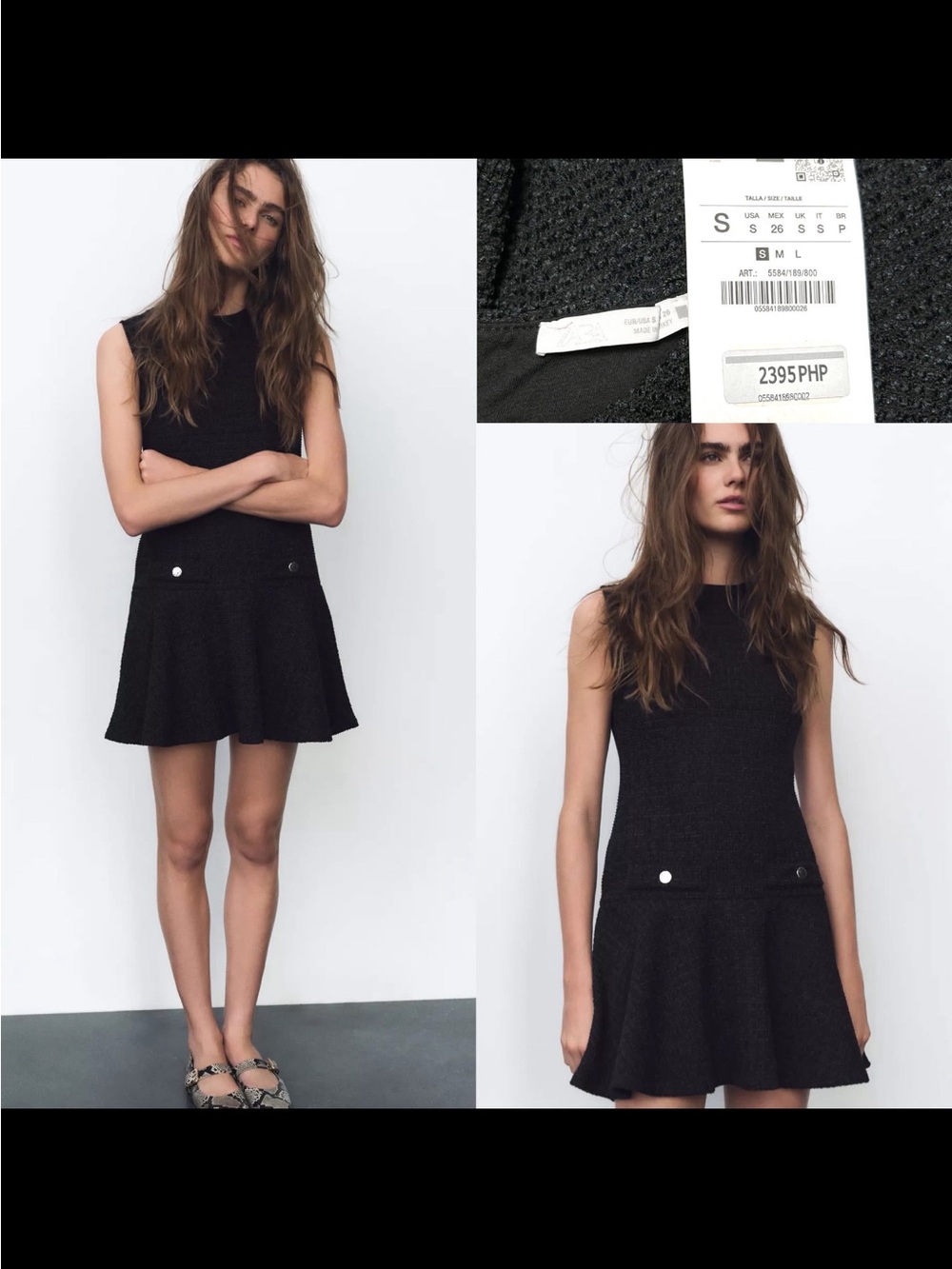 Zara Black Sleeveless Textured Mini Dress Size Medium New